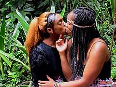 Black meeting queens outdoor gay girl makeout in african music festival